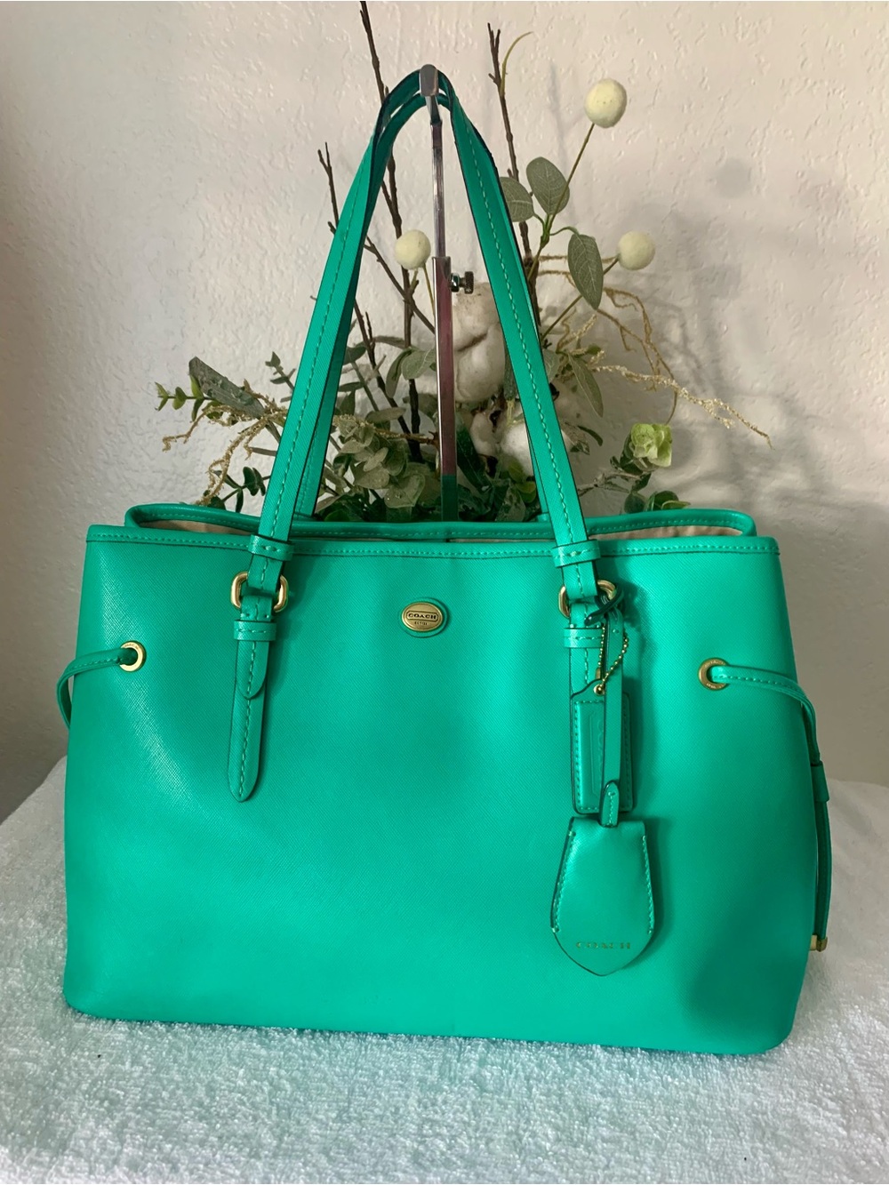 Coach Peyton Saffiano Leather Drawstring Carryall Satchel/Tote Bag